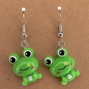 Cute Green Resin Frog Earrings